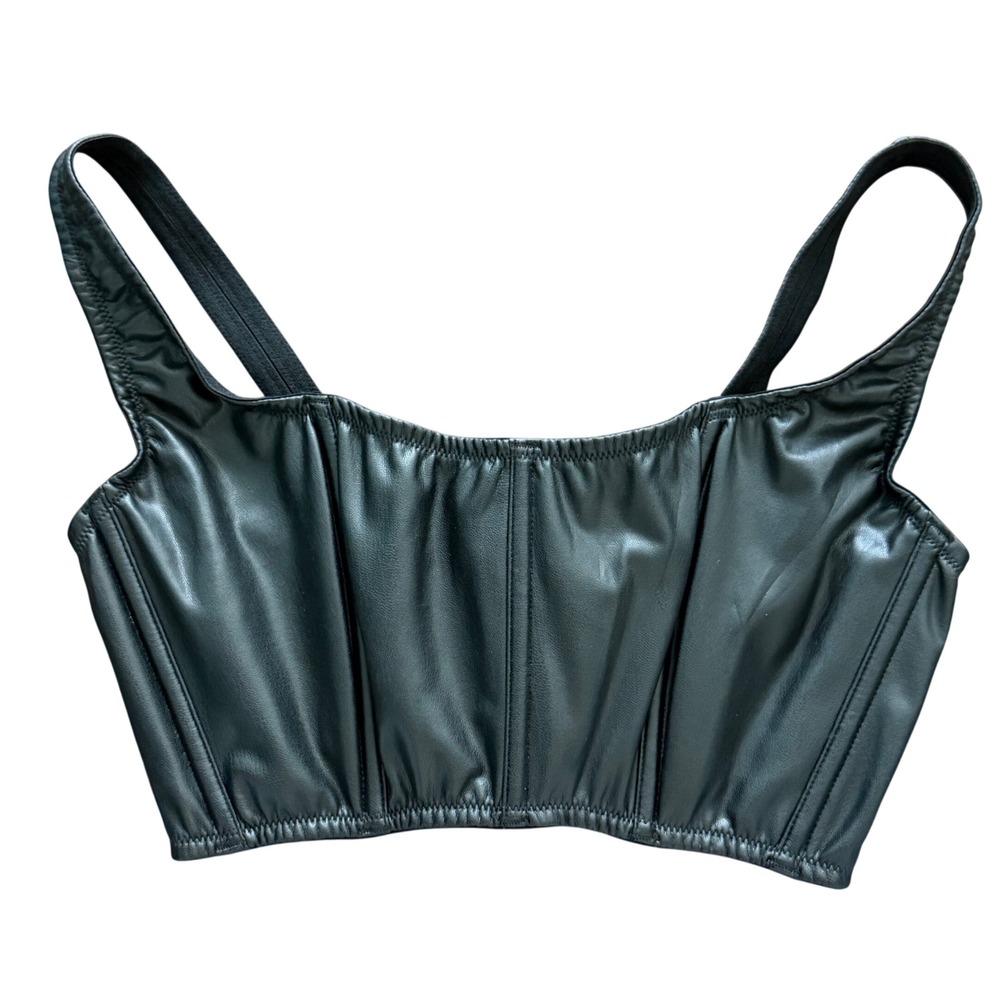 Victoria's Secret Black Faux Leather Corset Top Lace Up Bustier New S-DD